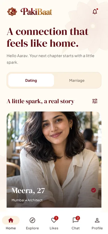Home screen with a daily match suggestion