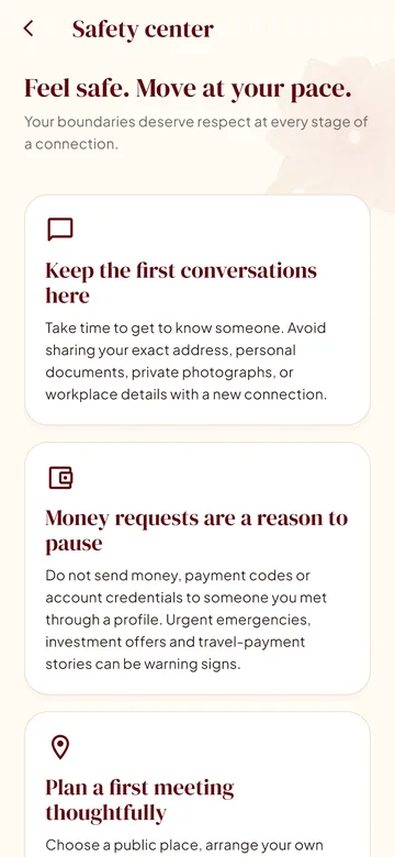 Safety center with dating safety guidance